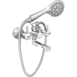 Gold Bell 003 Brass Silver Wall Mounted Chrome Finish 2 in 1 Bathroom Wall Mixer with Hand Shower &a; Tube-image-89