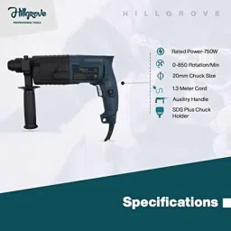 Hillgrove 750W Forward &a; Reverse Rotation Hammer Impact Drill Machine with 3 Bits &a; Scissior, HGCM1185 image 2