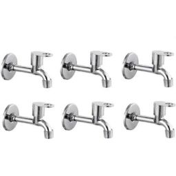 Gold Bell Rio Stainless Steel Silver Wall Mounted Chrome Finish Long Body Bib Tap with Wall Flange (Pack of 6)-picture-22