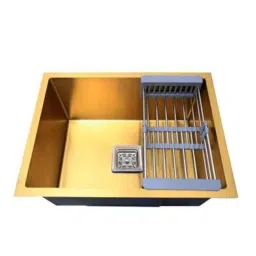 Torofy 24x18x10 inch Stainless Steel Matt Finish Golden Single Bowl Handmade Kitchen Sink with Coupling &a; Fruit Basket-image-22