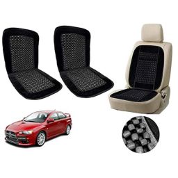 Auto Pearl PU, Velvet &a; Wooden Beads Black Rectangular Seat Cushion for Mitsubishi Lancer (Pack of 2 )-image-20