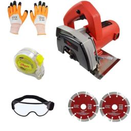 Hillgrove HGCM246M1 1050W Cutting Saw Machine, 2 Pcs Wood Cutting Wheels, Safety Googles, 5m Measurement Tape &a; Gloves Combo, HGCM507-12