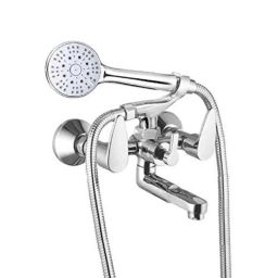IRIS Brezza Brass Chrome Finish 2-in-1 Wall Mixer with Crutch, Multi Flow Hand Shower &a; 1.5m Flexible Tube-13