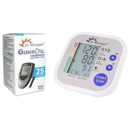 Dr. Morepen BP-02 Blood Pressure Monitor &a; BG-03 Gluco One 25 Test Strips Combo-10