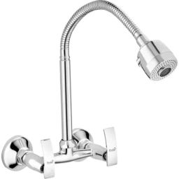 Prestige Passion Brass Chrome Finish Silver Wall Mounted Flexible Sink Mixer with Dual Flow Flexible Swivel Spout-38