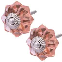 Atom 1.25 Inch Pink Crystal Glass Melon Marigold Flower Cabinet Door knob (Pack of 2)-image-13