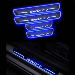 SureStrive 4 Pcs Acrylic Car Side Footstep Set with Blue LED Door Sill Scuff Plate for Maruti Suzuki Swift 2020 Type-3 Model-14