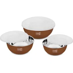 Classic Essentials CE-MSB-3 3 Pcs Stainless Steel Brown &a; White Microwave Safe Mixing Bowl Set (Pack of 5)-image-5