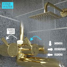 IRIS Elixir Gold Brass Polished Finish 2 in 1 Wall Mixer with Overhead Shower &a; 125mm Long Bend Pipe image 4