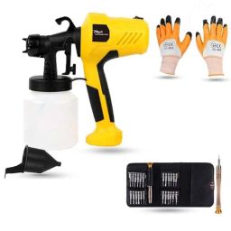 Hillgrove 400W 0.8 Litre Plastic DIY HVLP Paint Sprayer Gun with Gloves &a; 25 in 1 Screwdriver, HGCM1322-1