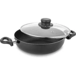 Classic Essentials ITM005419 22cm 2.3L Aluminium Black Non Stick Induction Base Kadhai with Glass Lid-picture-43