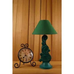 Tucasa Mango Wood Mistique Green Carving Table Lamp with 10 inch Polycotton Green Pyramid Shade, WL-45-image-48
