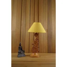 Tucasa Mango Wood Orange Carving Table Lamp with 10 inch Polycotton Yellow Pyramid Shade, WL-91-image-99