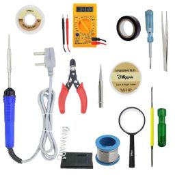 Hillgrove HGCM272M1 25W 13-in-1 Flat &a; Pointed Tip Mobile Soldering Iron Equipment Tool Kit &a; Digital Multimeter Combo, HGCM533-7