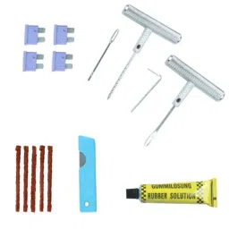 Tirewell TW-5004 Universal Tubeless Tire Puncture Repair Kit Portable Car Motorcycle Flat Tyre Puncher Box with Reamer, Probe, 5 String Plugs, Rubber Solution, Cutter, 1 Probe Head &a; Fuse-24