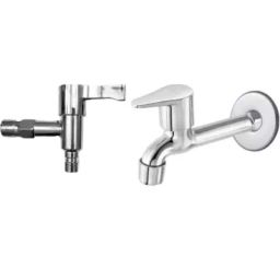 Senkiddpro Fusion Steel Chrome Finish Wall Mounted Long Body Tap &a; Delta Washing Machine Tap Combo-22