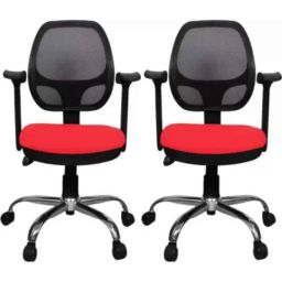 Vizolt Red &a; Black Low Back Natural Fiber DIY Office Chairs with Adjustable Arm (Pack of 2)-15