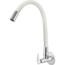 IRIS Slim Brass Chrome Finish White Flexible Sink Cock with Wall Flange-image-68