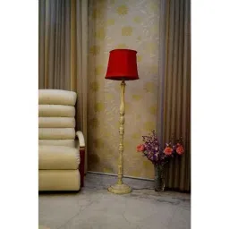 Tucasa White Mango Wood Floor Lamp with Red Polycotton Shade, WF-141-image-37