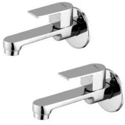 HIDEWAY Cubix Brass Chrome Finish Silver Long Body Bib Cock Tap with Wall Flange, CU-1003 (Pack of 2)-21
