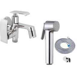 IRIS Qubix Brass Chrome Finish 2 Way Bib Cock with Star Health Faucet-image-44
