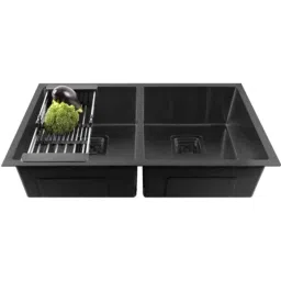 Fossa 45x20x10 inch Stainless Steel SS304 Matt Finish Black Double Bowl Kitchen Sink, FHS-17-image-26