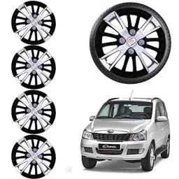 Auto Pearl 4 Pcs 15 inch ABS Black &a; Grey Car Hubcap Wheel Cover with Retention Ring Set for Quanto-23