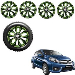 Auto Pearl 4 Pcs 14 inch ABS Black &a; Green Press Fitting Wheel Cover Set for Honda Amaze T2 with Retention Ring-picture-20