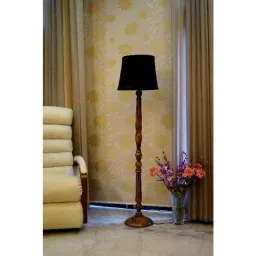 Tucasa Mango Wood Brown Floor Lamp with Black Cylindrical Polycotton Shade, WF-14-image-80