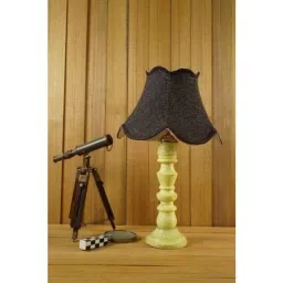 Tucasa Mango Wood Vintage Yellow Table Lamp with 12 inch Jute Black Shade, WL-281-2