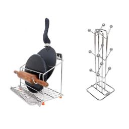 Nisko Stainless Steel 4 in 1 Wall Mount Stand Holder with Cup Holder Combo-image-52