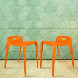 Rose Mars 2 Pcs Plastic Orange Chair Set without Arm for Cafe, Dining, Restaurant &a; Banquet-7