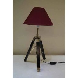 Tucasa Mango Wood Black Tripod Table Lamp with Polycotton Maroon Shade, P-41-0