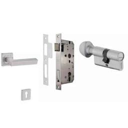 Dorset ML Series Nero 60mm Stainless Steel Silver Chrome Finish Door Handle Lock Set with Coin &a; Knob (Pack of 2)-image-99