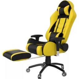 Rekart PU Leather Yellow &a; Black Ergonomic Adjustable Revolving Wing Back Gaming Chair with Footrest, RGCF-16-40
