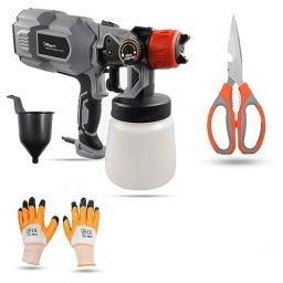 Hillgrove 550W 0.8 Litre Plastic DIY HVLP Paint Sprayer Gun with Gloves &a; Scissor, HGCM1274-5