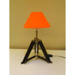 Tucasa Mango Wood Black Tripod Table Lamp with Polycotton Orange Shade, P-27-image-81