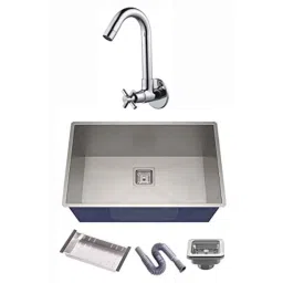 Spazio 24x18x10 inch Stainless Steel Silver Matt Finish Single Bowl Kitchen Sink with Lybra Brass Sink Cock Tap, Waste Coupling, Waste Pipe &a; Basket-picture-39