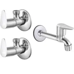 Senkiddpro Fusion 2 Pcs Stainless Steel Chrome Finish Wall Mounted Angle Cock &a; Long Body Tap Combo-image-6