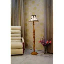 Tucasa Mango Wood Camel Floor Lamp with Stripe Conical Polycotton Shade, WF-119-82