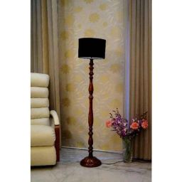 Tucasa Royal Brown Mango Wood Floor Lamp with Black Drum Polycotton Shade, WF-91-image-95