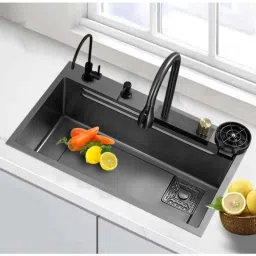 NextGen 30x18x10cm Stainless Steel Black Single Bowl Digital Multifunction Kitchen Sink-image-14