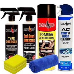 Kangaroo Premium Car Care Kit with 400ml Dashboard Dresser, 400ml Tyre Dresser, 500ml Foaming Car Interior Cleaner Spray, 400ml AC Vent &a; Duct Cleaner, 3 Pcs Foam Applicators &a; Microfiber Towel-4