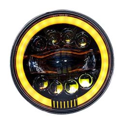 Miwings 7 Inch Round LED 1LNG8CB Style Hi/Low Beam Amber &a; White Headlight 75W H4-23