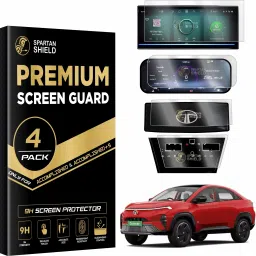 spartan shield Screen Guard for NEW TATA CURVV EV 2024 || 10.25 INCH INFOTAINMENT [THIN CORNERS] + INSTURMENT CLUSTER + STEERING + AC PANEL Protector || Curve.EV Accomplished & Accomplished+S Car Digital Display Accessories [Not Tempered Glass]-23