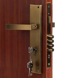 Voltizi ‎Stainless Steel ‎Antique Brass Finish Mortise Main Door Lock with 4 Latches &a; One Side Key Cylinder &a; Pull Handle, MG308-29