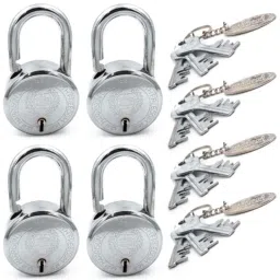 Harrison 85mm 9 Lever Mild Steel Bright Chrome Polished Finish Round Padlock with 3 Keys, T-26-0280 (Pack of 4)-image-69