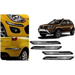 Auto Pearl 4 Pcs PVC &a; Rubber Black Double Chrome Linning Bumper Corner Moulding Set for Renault Duster 2016-picture-1