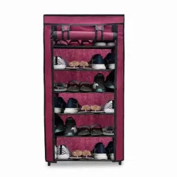 Urban Choice 6 Shelves Modular Metal Shoe Rack with Maroon Cover for Entryway &a; Closet Storage-image-76