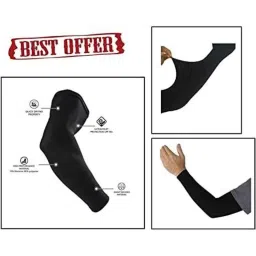 AOW Unisex Stretchable Fingerless Arm Protection Sleeves for Driving, Biking, Cycling (Black, Free Size) A-3-33